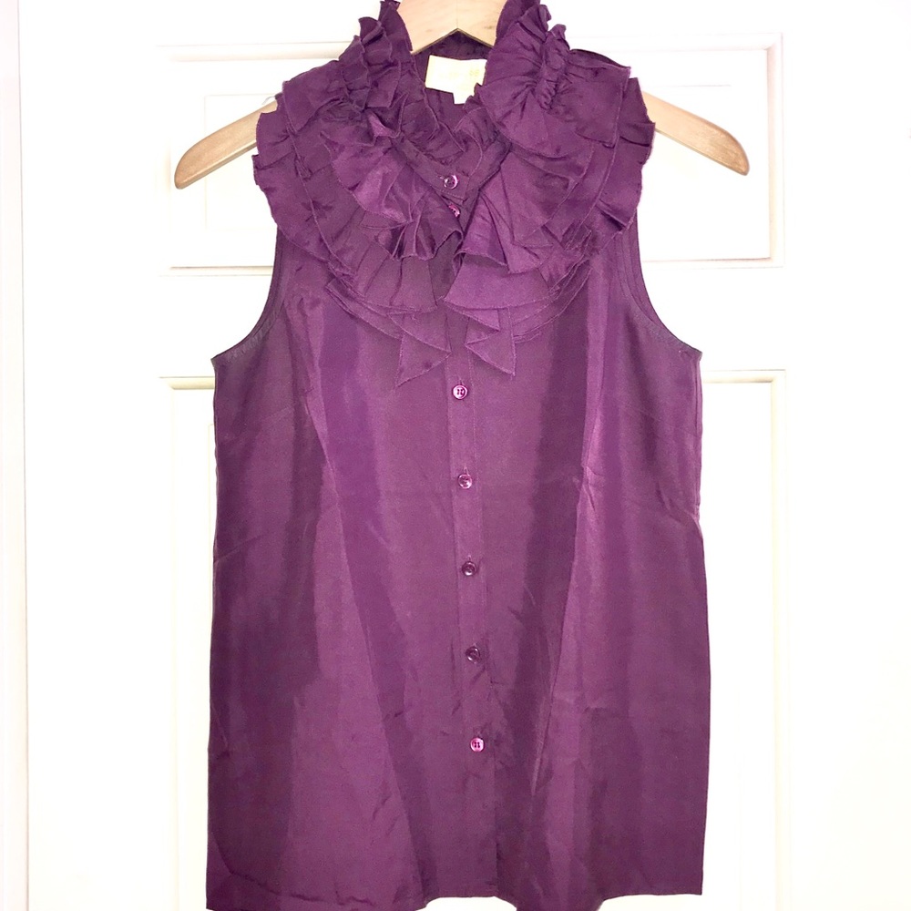 J. Crew Sleeveless Silk Ruffle Blouse XS 0-2-4